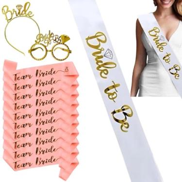 Imagem de Kit Despedida de Solteira 13 Peças Team Bride com 11 Faixas, Tiara e Óculos | Festa Noiva Madrinhas Amigas (Letra Ouro)