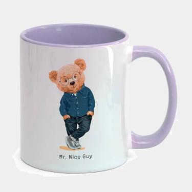 Imagem de Caneca Porcelana Branca Alça e Interior Roxa 325ml - URSO TEDDY NERD CAMISA