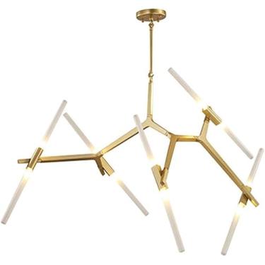 Imagem de G9 Lustre De Ramo Moderno, Lustre De Tubo De Espinha De Peixe De Estilo Industrial, Lustre De Ramo Minimalista Para Sala De Jantar Sala De Estar Luminárias, Black., 6 heads