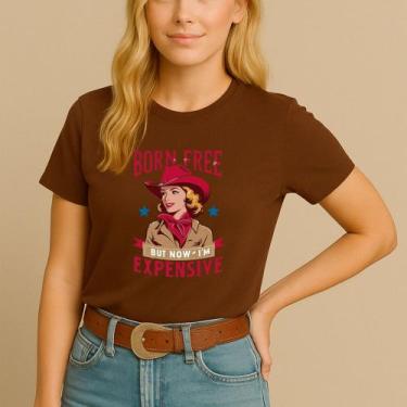 Imagem de Camiseta Country Feminina Estampa Born Free Expansive Cowgirl Hípico A