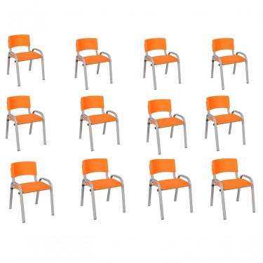 Imagem de Kit 12 Cadeira Iso Infantil Creche, Escola Base Cinza Laranja
