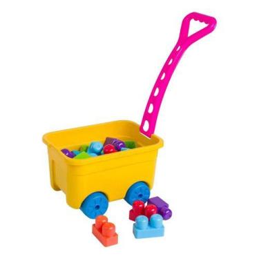 Imagem de Box Rodinhas E Puxador Blocos De Montar Grandes 26 Peças - Injetsul