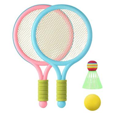 Imagem de RNXRZANK Raquete de Tênis de Badminton Infantil Durável, Brinquedos Interativos para, para Jogadores Iniciantes No Quintal, Jardim de Infância, B, Rosa Azul
