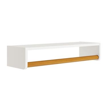 Imagem de Prateleira com Cabideiro Theo Branco Fosco e Madeira - 70cmx20cmx13cm