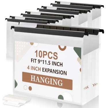Imagem de 10 pastas de arquivo de plástico com capacidade extra para pendurar, tamanho carta, pastas suspensas reforçadas com expansão resistente de 10 cm, junta de inserção preta 21,6 cm x 35,5 cm para abas