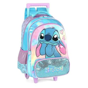 Imagem de Mochila de Rodinhas Luxcel Com Alça Stitch Glitter Azul