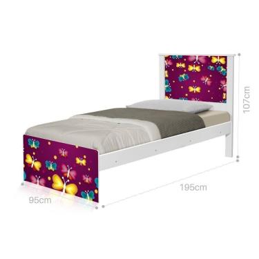 Imagem de Cama Solteiro Com Cabeceira Adesivada Borboletas