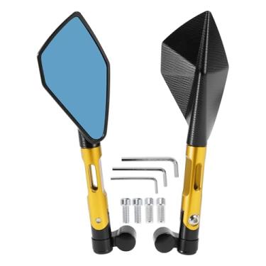 Imagem de Hihaha Espelhos retrovisores de motocicleta, espelhos laterais de extremidade de barra, montagem ajustável de liga de alumínio, 1 conjunto em tom dourado preto M8/M10 forma prismática