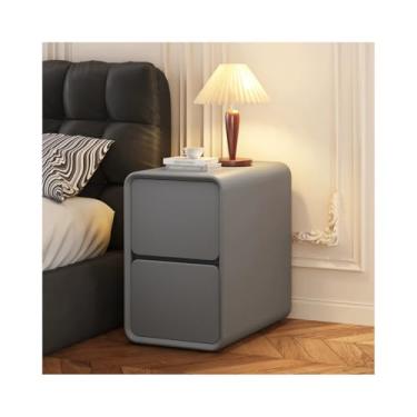 Imagem de Mesa De Cabeceira Estreita De Madeira Maciça De 18" De Altura, Mesa De Cabeceira Moderna Com 2 Gavetas De Armazenamento Para Espaços Pequenos(Gray,11x15x18in)