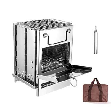 Imagem de Qudai Fogão a lenha dobrável kit maçarico mini churrasqueira com bolsa de transporte para mochila caminhada acampamento cozinhar