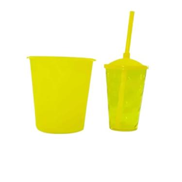 Imagem de 06 Kits Cineminha Balde 1 Litro +copo Twister 400ml Translúcido Art Milly (AMARELO TRANSLÚCIDO)