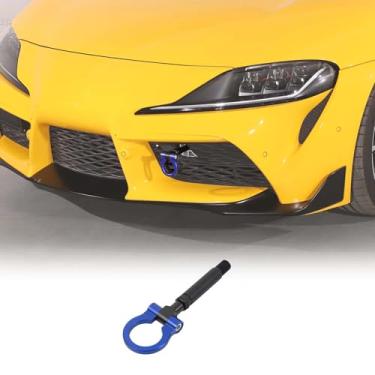 Imagem de Gancho de reboque para para-choque dianteiro compatível com Toyota Supra GR A90 A91 MK5 2019-2024, anel de gancho de reboque dianteiro estilo corrida, acessórios de engate de reboque externo (azul)