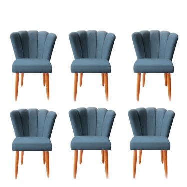 Imagem de Kit 6 Cadeiras Poltrona Sala de Jantar Penteadeira Reforçada Decorativa Pétala Suede