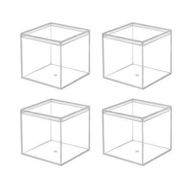 Imagem de dedoot Caixas de acrílico transparente pequeno cubo quadrado de plástico, pacote com 4 caixas de armazenamento de plástico pequenas com tampa, 55 x 55 x 55 mm, recipientes transparentes quadrados para