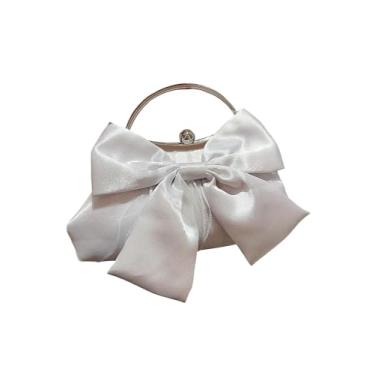 Imagem de Verdusa Bolsa feminina com laço para noite franzida, bolsa clutch para festa com alça de corrente, Prata, One Size