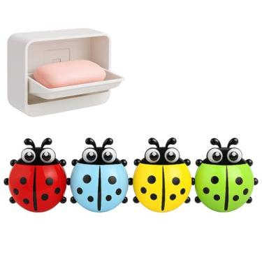 Imagem de Kit Porta Escova e Pasta de Dente Joaninha e Saboneteira Adesiva | Organização Divertida para Banheiro Infantil, Lavabo e Cozinha | Sem Furos | Fixação Forte | Presente Criativo Cores Variadas