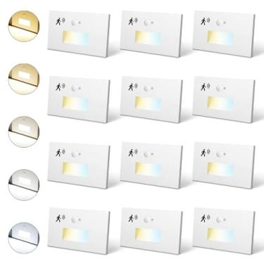 Imagem de Poxran - Pacote Com 12 Luzes Led Sensor De Movimento, 120 V, Elétricas, Reguláveis, À Prova D'Água, Para Escadas Internas E Externas, 5 Circuitos, 4 W, 300 Lm, Iluminação Escadas, 2700 K/3000 K/4000