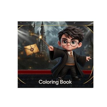 Imagem de Livro de Colorir Bruxos H.P. 50 Ilustrações exclusivas para pintar. Capa Dura Holográfica. Presente criativo. A5. Papel offset180g. Espiral. Com Folha de Acetato. Livro anti-estresse.