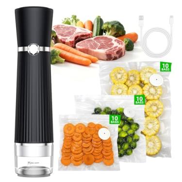 Imagem de Seladora a vácuo para alimentos, máquina seladora a vácuo compacta portátil com 30 sacos reutilizáveis para preservação de 10 x e frescor (preto)