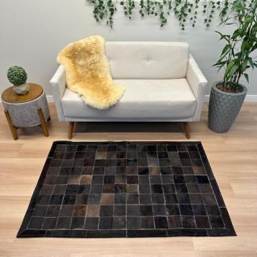 Imagem de Tapete De Couro Tons Marrom Café 100x150 Placas 10cm Quadriculado