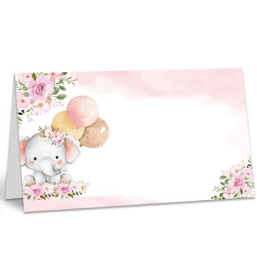 Imagem de Cartões de assento de elefante rosa, pacote com 25 cartões de nome de mesa para mesa, chá de bebê, decoração de mesa de festa de aniversário, banquete, jantar, placa de mesa de comida de barraca, 5,3