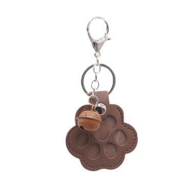 Imagem de Fenteer Chaveiro de memória para animais de estimação, para pendurar, com formato de pata fofa, portátil, de PU, para lembrança, com desenho animado, para, Marrom