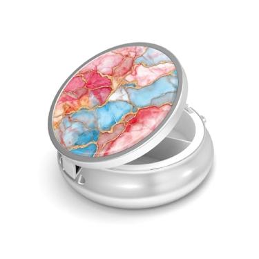 Imagem de Caixa de comprimidos com 3 compartimentos pequenos para bolsa e bolso, mini porta-comprimidos de metal, recipiente para guardar suplementos de vitaminas sem BPA (mármore rosa)