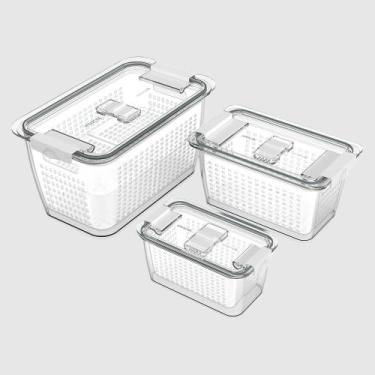 Imagem de Kit com 3 Potes Organizadores de Geladeira Conserve It com Cesto Branc