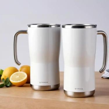 Imagem de Caneca Térmica Parede Dupla em Aço Inox Branca 700ml com Base Antiderrapante - Estilo Minimalista