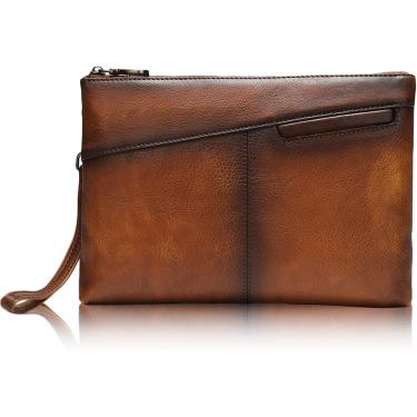 Imagem de Bolsa De Mão De Embreagem De Couro De Luxo Masculino Grande, Coffee & Brown