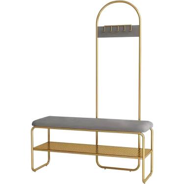Imagem de Árvore De Hall Com Banco De Sapatos, Banco De Entrada Com Cabideiro, Árvore De Entrada Com Banco E Armazenamento De Sapatos, Banco De Mudroom Com 5 Ganchos, Árvore, Grey, 80 x 32 x 168 cm