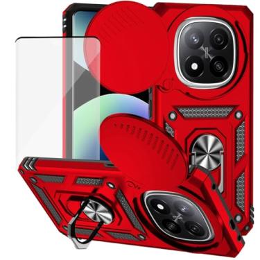 Imagem de Yodueiv Capa para Xiaomi Redmi Note 14 Pro Plus 5G com protetor de tela de vidro temperado e capa de câmera deslizante, anel magnético suporte de carro capa protetora para Xiaomi Redmi Note 14 Pro+ 5G