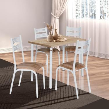 Imagem de Mesa Retangular Aço 4 Cadeiras 110cm Branco Carvalho Kemp