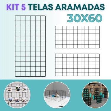 Imagem de Kit 5 Telas Aramada 30x60cm Exposição de Produtos Organização Loja Qua