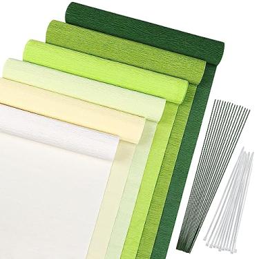 Imagem de MicButty Flores De Papel Crepom, 42 Rolos Serpentinas Verdes Com Fita Floral, Arame Ferro Para Artesanato, Suprimentos Festas Casamento, Faça Você Mesmo