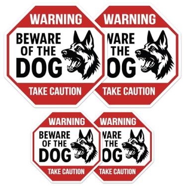 Imagem de Sticky Expressions | (4 peças) Adesivos Cuidado com Cães – Dois Tamanhos [10 cm e 7 cm] – Adesivo forte, durável, à prova de intempéries, Cuidado com Cachorros para Portas, Cercas e Outros