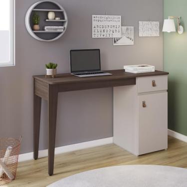 Imagem de JCM Movelaria, Mesa Escrivaninha Helô com 1 Porta 1 Gaveta JCM Café Off White