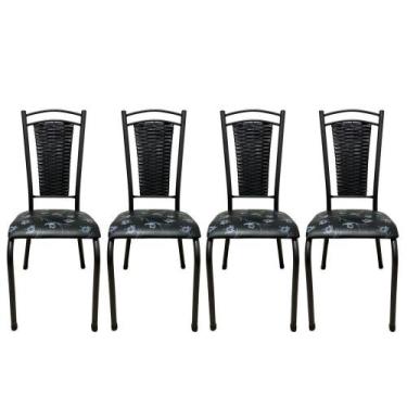 Imagem de Kit 4 Cadeira Paris De Cozinha Tubular Preto Aço Estofada Encosto Junc