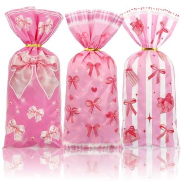 Imagem de Sacos de celofane de laço rosa com gravatas, 50 peças, saco de lembrancinha de laço, doces, doces, biscoitos, sacolas de presente para meninas, decoração de festa de laço, Natal, chá de bebê, festas