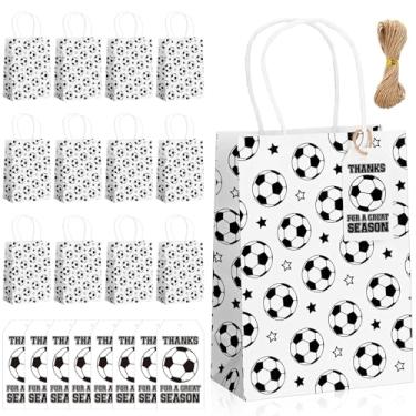 Imagem de Kolldenn 12 sacos de presente de futebol para sacos de papel de time de futebol com alça, etiquetas de agradecimento, tema esportivo, lembrancinhas de festa, guloseimas esportivas, pacote de petiscos