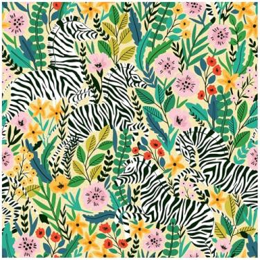 Imagem de HAOKHOME Papel de parede Zebras Peel and Stick Tropical Jungle Animals papel de parede vinil autoadesivo verde escuro/preto/bege papel de contato mural de parede 44 cm x 3 m