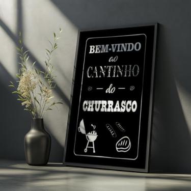 Imagem de Quadro Decorativo Cantinho do Churrasco Com Moldura | Placa Decorativa Área Gourmet Cozinha Barbecue Decoração