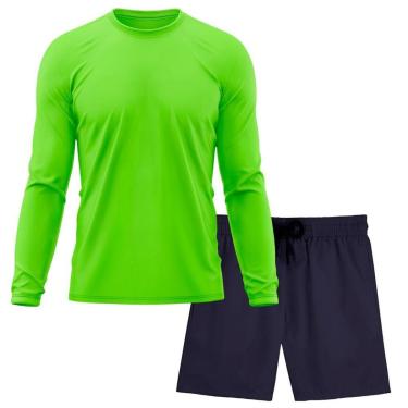 Imagem de Kit Short Praia Academia Passeio Treino Marinho + Manga Longa Masculina Segunda Pele Dry-Masculino