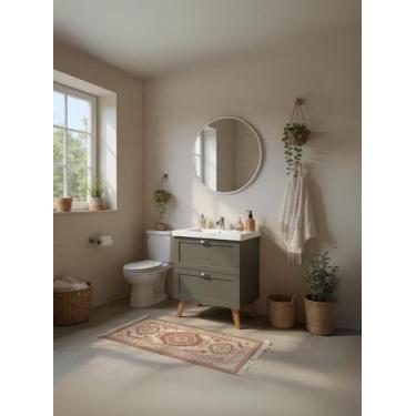 Imagem de Gabinete para Banheiro com Cuba e Espelho Redondo 60cm Retro Mdf Verde