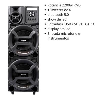 Imagem de Torre Som 2200W Amvox ACA2201 Pesadão Duplo Woofer 12 Led TWS Bivo