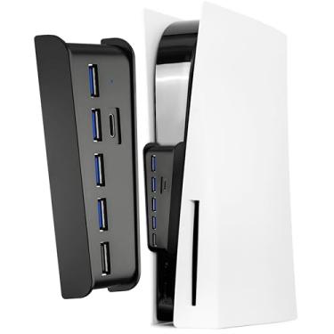 Imagem de Hub USB para PS5, Joso Extensor USB de 5 portas Carregador adaptador de expansão de alta velocidade para acessórios PlayStation 5, com 4 portas USB + 1 porta de carregamento USB + 1 porta tipo C
