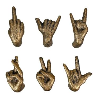 Imagem de Zeckos Conjunto de 6 puxadores de armário de mão de ferro fundido em ouro antigo – Puxadores de gaveta rústicos, ferragens decorativas exclusivas, formas de mão inspiradas em SLA, estilo vintage de