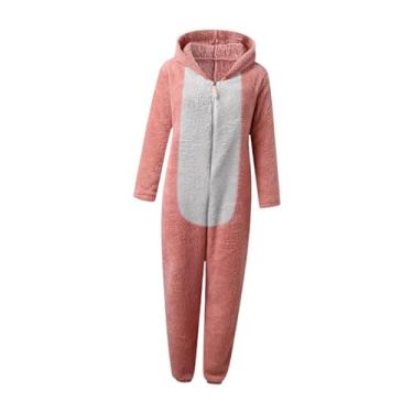 Imagem de kowaku Pijama feminino macacão versátil com capuz para cosplay de Halloween em ambientes internos, Pink L
