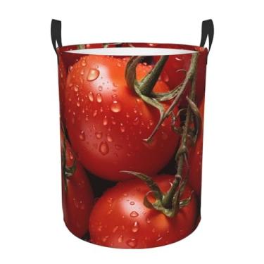 Imagem de Cesto de lavanderia tomates vermelhos maduros dobrável à prova d'água cesto de armazenamento de roupas com alças pano oxford organizador de brinquedos cesta para banheiro, lavanderia, quarto, pequeno