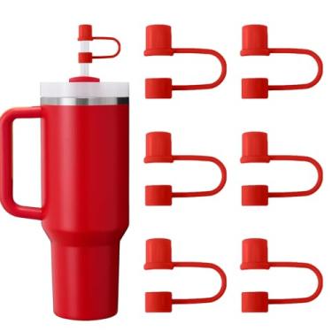 Imagem de CEDIDJAC 6 peças de tampas de palha de silicone compatíveis com copo Stanley de 850.5-1,134.0 g copo com alça de 10 mm tampa reutilizável para acessórios Stanley Cup (vermelho)